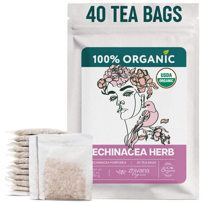 Echinacea Tea Organic (40 Bleach-Free & Microplastic-Free TeaBags) - Natural Immunity Support