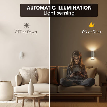 Briignite Night Lights Plug into Wall, Modern LED Night Light Plug in, Dusk to Dawn Sensor,Amber Night Light 0-100LM Adjustable Brightness, Dimmable NightLight for Hallway, Bedroom, Stairway, 2 Pack