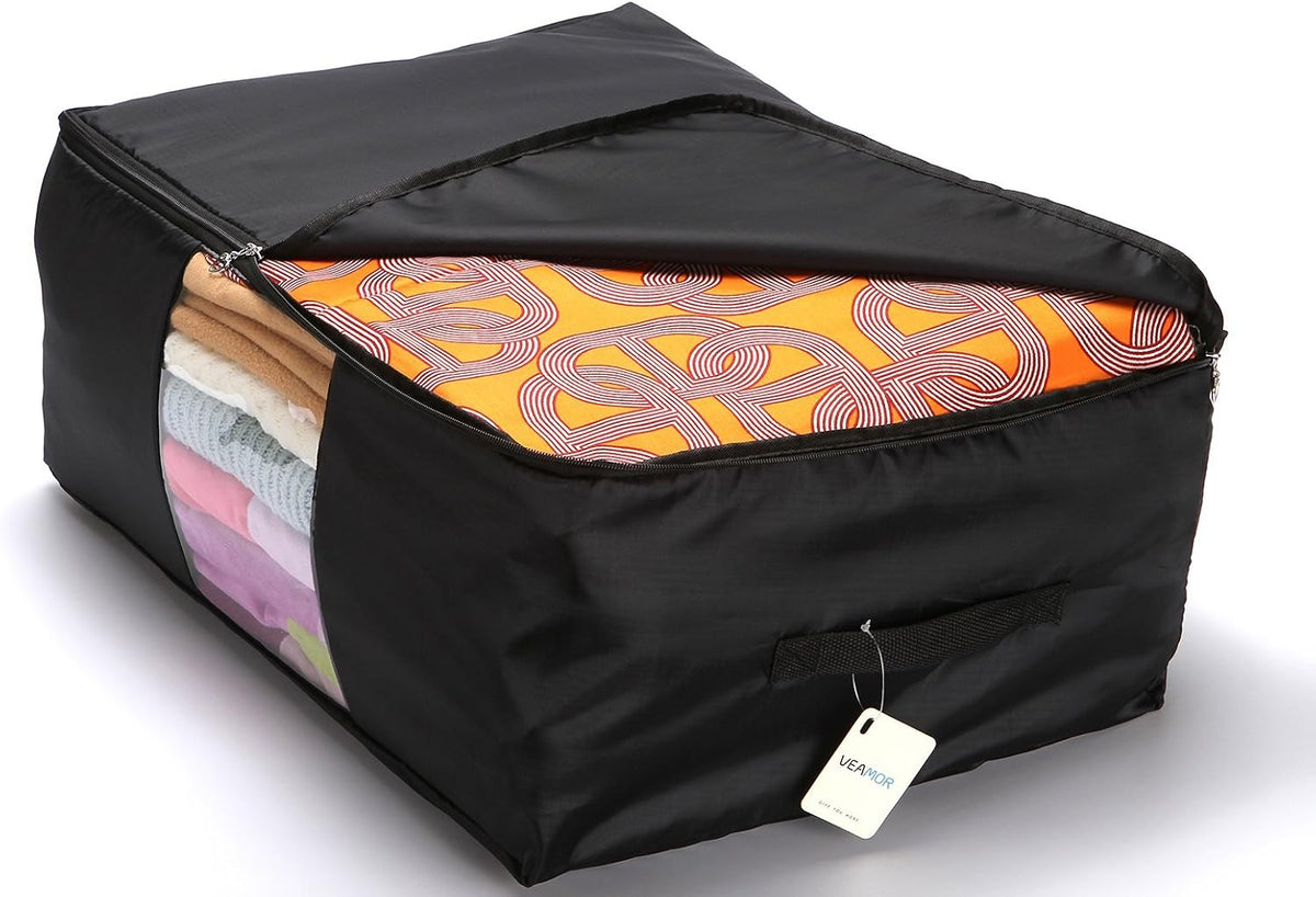 Blanket Storage Bags Pillow Bedspread Bedding Clothes Organizer Storage Containers With Zippers Breathable and Moistureproof. (Navy blue 2pcs, L)
