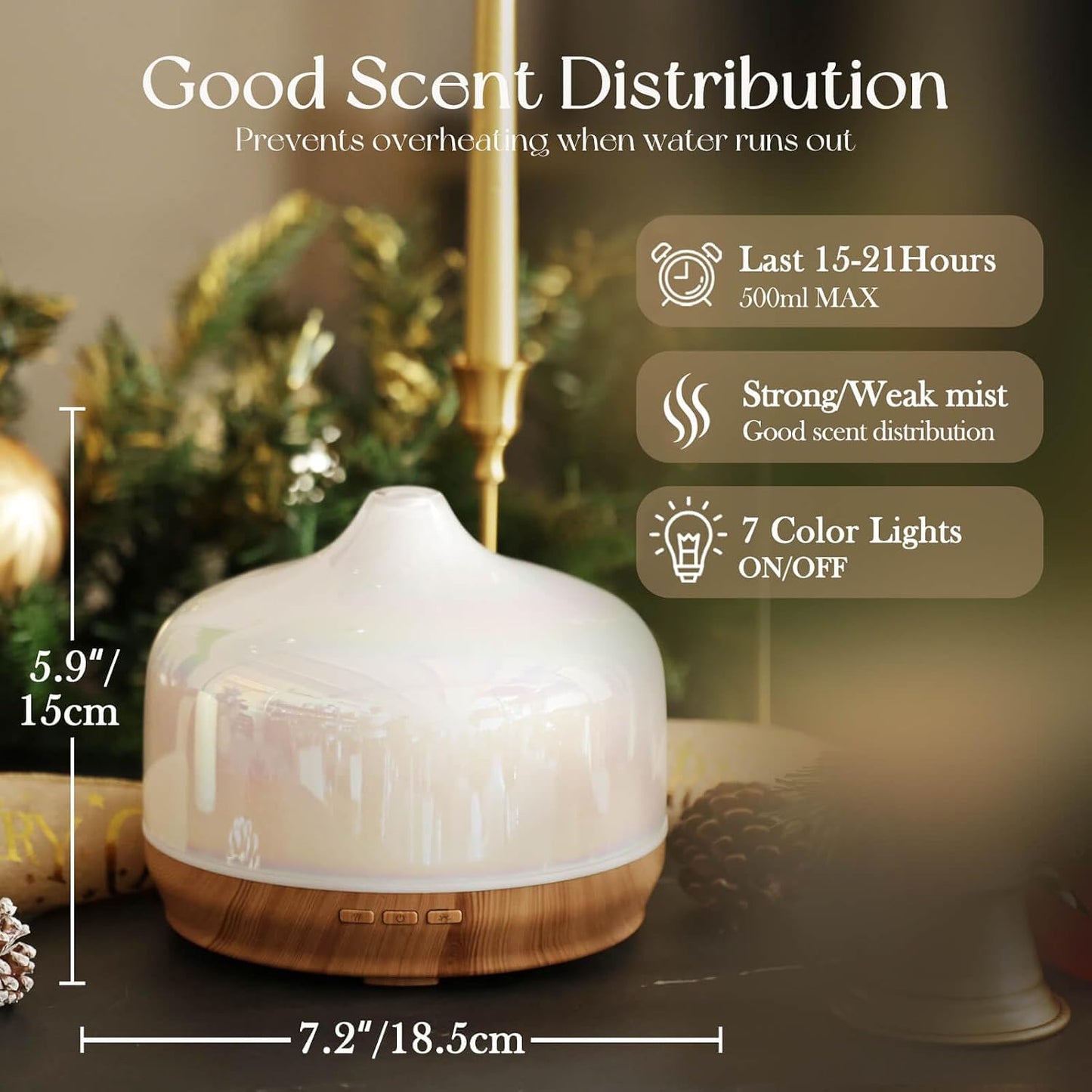 Porseme 500ml Glass Essential Oil Diffuser Aromatherapy Ultrasonic Cool Mist Humidifier 15-21 Running Hours Waterless Auto-Off Air Diffusers for Sleeping Yoga Working Spa(Light Blue)