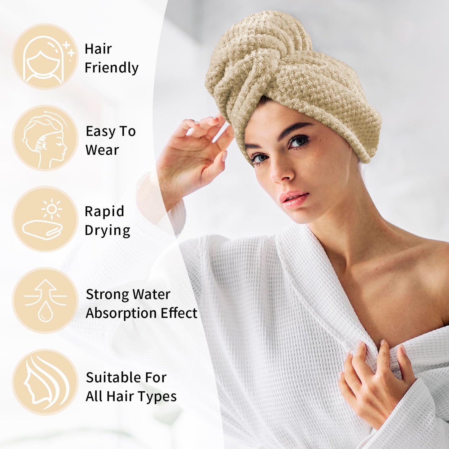 my novel things 3 Pack Hair Towel Wrap for Women, 25.4" x 9.8" Microfiber Towels, Super Absorbent Quick Dry with Button for Curly Hair Anti Frizz (Pink,White,Purple) Gift for Women Girls