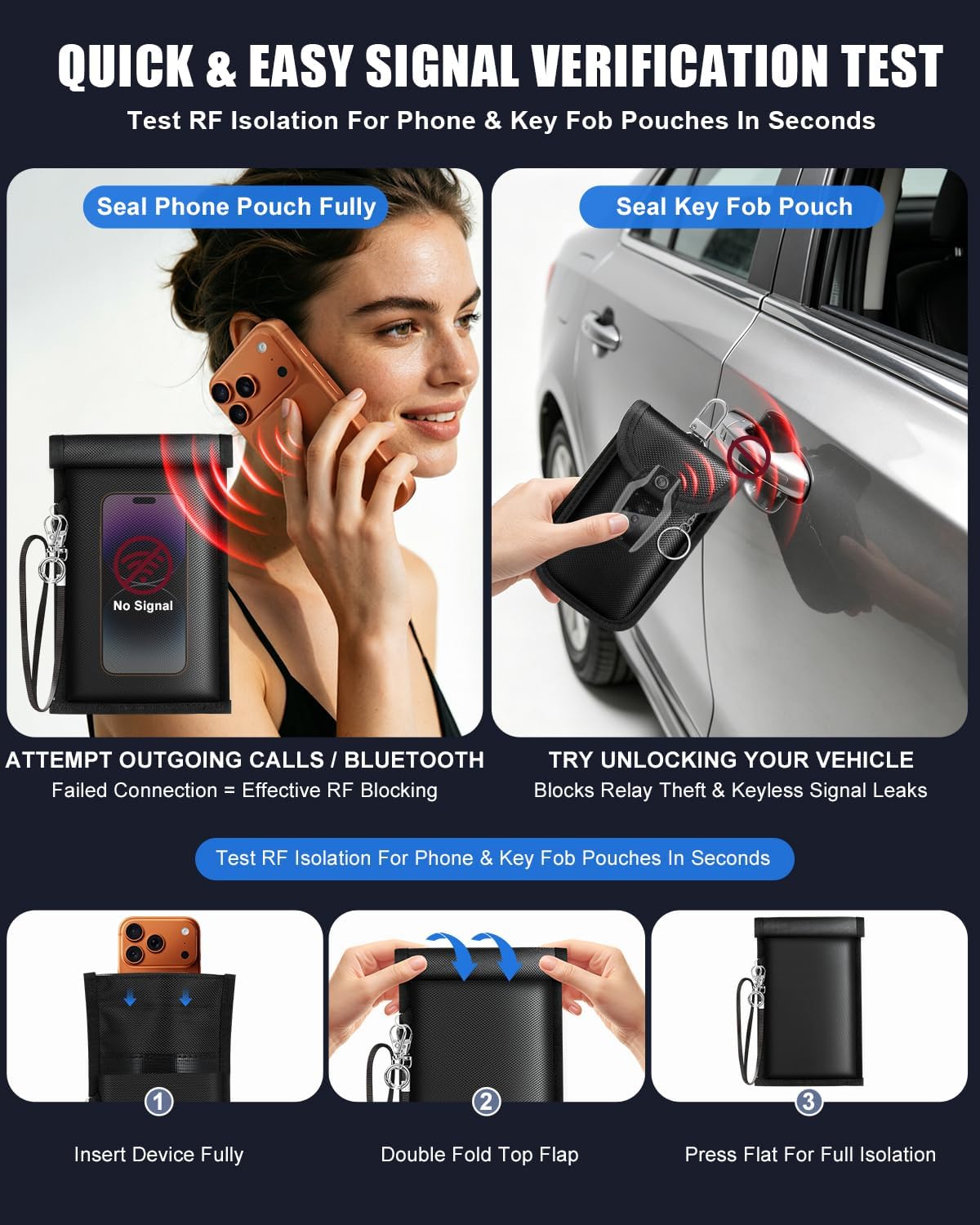 Faraday Bags for Phone and Car Key Fob, Signal Blocking Pouch, Anti-Theft Keyless Entry Theft Protection