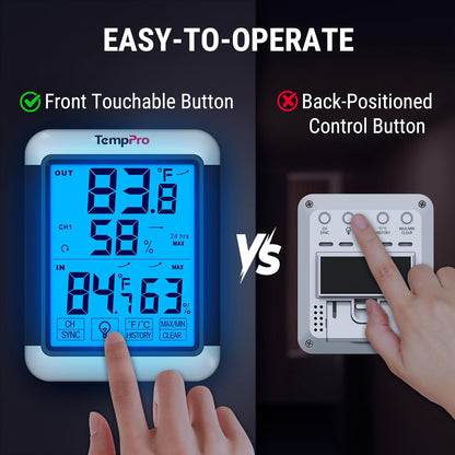 TempPro TP55 Digital Indoor Hygrometer Thermometer, 4-Inch Temperature/Humidity Monitor with Touchscreen and Backlit, Room Thermometer/Humidity Meter for House Home Greenhouse (Previously ThermoPro)