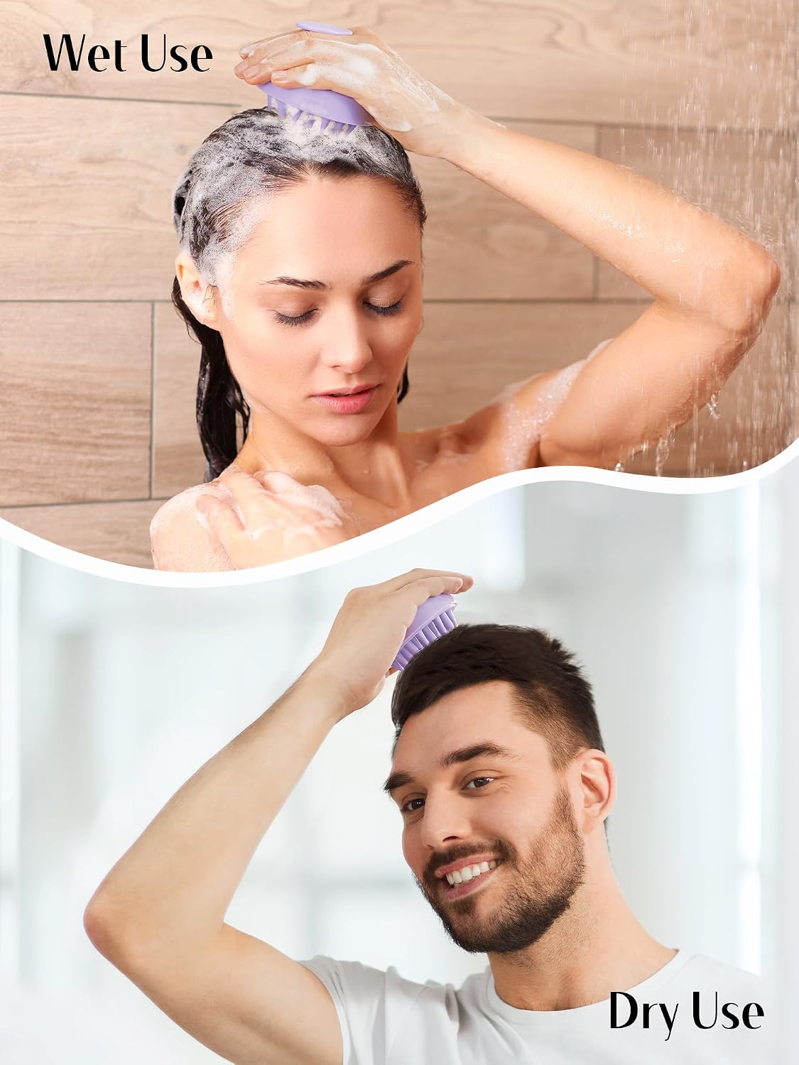 HEETA Hair Scalp Massager for Hair Growth, Shampoo Brush, Scalp Scrubber Exfoliator with Soft Silicone Bristles for Dandruff Removal to Relieve Stress, Wet Dry Use Updated Material, Beige