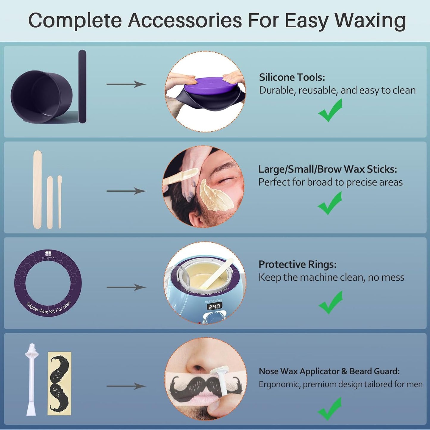 BLITZWAX Brazilian and Bikini Waxing Kit for Women, Hard Wax Warmer for Face, Legs and Body, At Home Hair Removal Kit, Beginner Friendly, Digital Fast Heating, 51 Wax Items