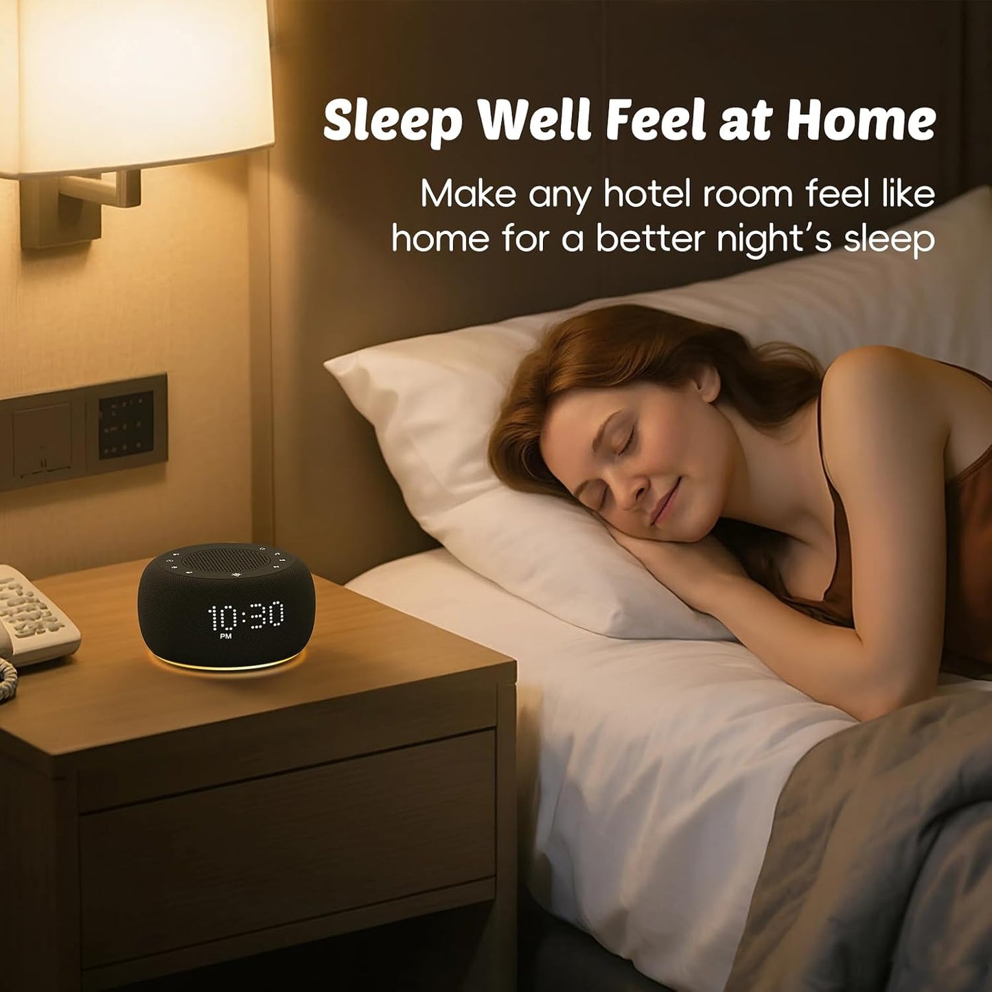 Buffbee Alarm Clock with Sound Machine for Bedrooms – 2-in-1 White Noise Machine for Sleep, Gentle Wake-Up with Soft Alarm Sounds, Ambient Night Light, Plug-in, Sleep Better, Wake Gently