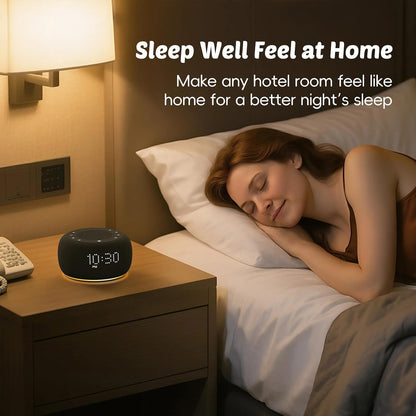 Buffbee Alarm Clock with Sound Machine for Bedrooms – 2-in-1 White Noise Machine for Sleep, Gentle Wake-Up with Soft Alarm Sounds, Ambient Night Light, Plug-in, Sleep Better, Wake Gently