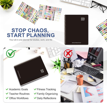 Planner 2026-2027, Weekly and Monthly Calendar Planner, JUL 2026 - JUN 2027 | A5(6.3'' x 8.5''), Hardcover, Agenda Book, Sprial Bound, Inner Pocket, Office and School Use