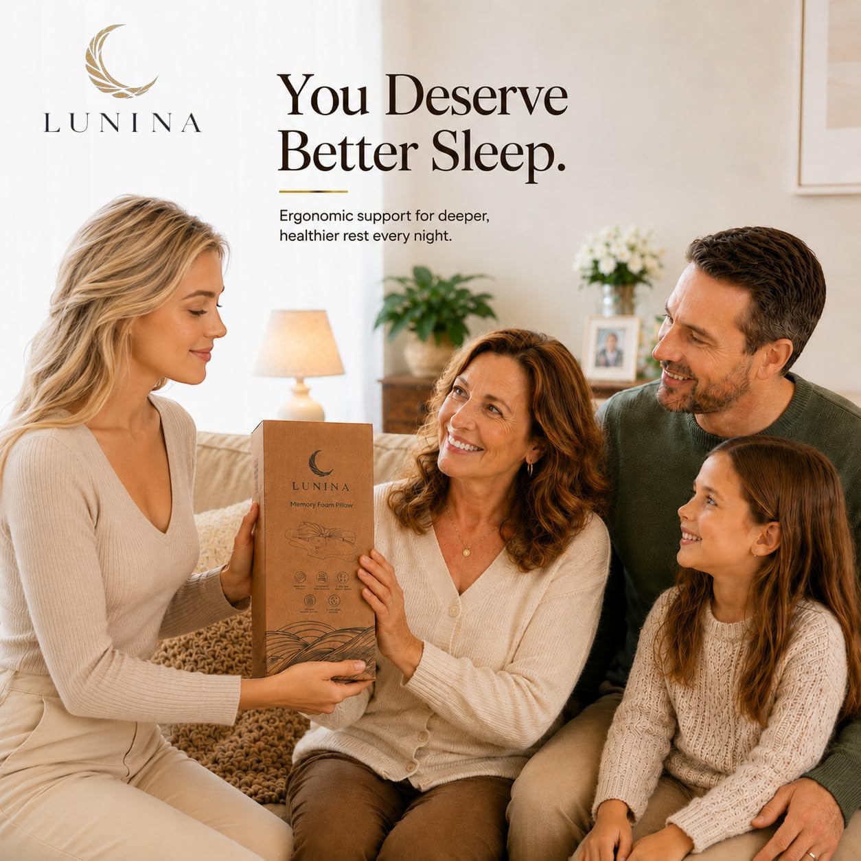 LUNINA Cervical Pillow for Neck Support, Memory Foam Contour Pillow | CertiPUR-US Certified, Medium-Firm Support
