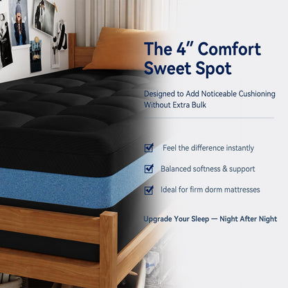 ELEMUSE Twin XL Dorm Dual Layer 3 Inch Memory Foam Mattress Topper for College, Dorm Room Essentials, 2 Inch Cooling Gel Foam and 1 Inch Soft Pillow Top Bed Pad,Back to School Comfortable Support
