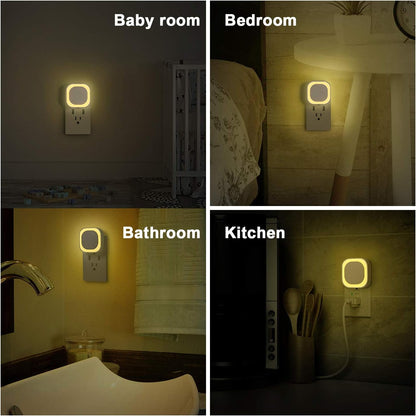 YUNLEX 2 Pack Amber Night Light, Dusk to Dawn Sensor, Warm Glare-Free Reflected Glow, 3-Level Dimmer, Auto On/Off, Plug-in LED Nightlight for Bedroom, Kids, Bathroom, Sleep, Baby Nursery, Toddler