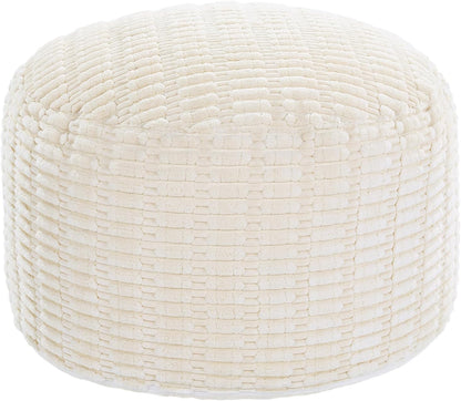HOMBYS Unstuffed Ottoman Pouf Cover,Round Faux Fur Foot Stool, Fuzzy Chair, Floor Bean Bag(No Filler),Foot Rest with Storage for Living Room, Bedroom, Office, Striped Tufted (Beige)