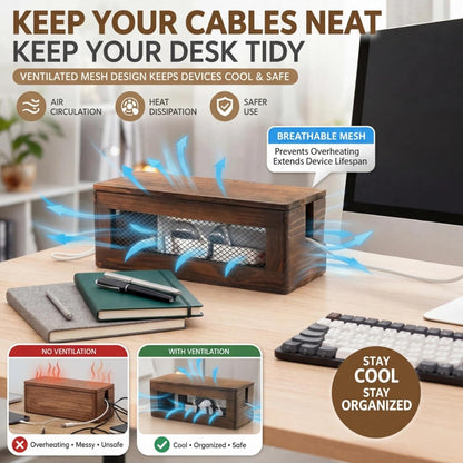 Chunful 13 Inch Cable Management Box, Wood Cord Hider Organizer with Magnetic Lid & Organizer for Power Strip, TV Wires & Desk Cable Storage, Ventilation Hide Floor Cables