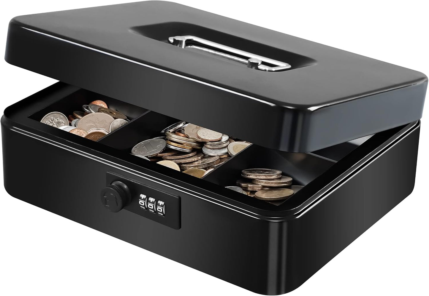 KYODOLED Small Cash Box with Combination Lock & Removable Money Tray, Black