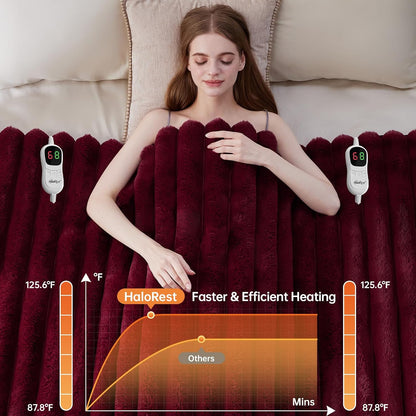 Heated Throw Blanket, Faux Fur Cozy Heating Blanket with Overheat Protection, 1/2/4/6/8 Hours Auto-Off 10 Heat Level, Machine Washable (50x60 Inches, Cream White)