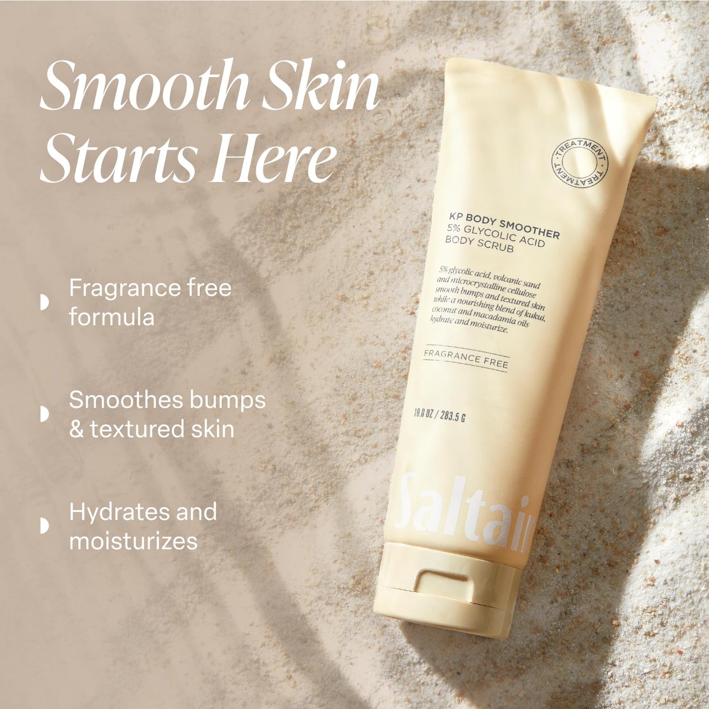 Saltair KP Body Scrub. 10% Glycolic Acid Treatment with Volcanic Sand and Plant Moisturizers. Fragrance-Free Physical Chemical Exfoliator. Exfoliating Body Scrubber for Rough Bumpy Skin, 10oz.