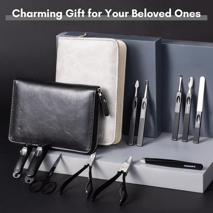 FAMILIFE Gifts for Women, Manicure Set Professional Manicure Kit 11 in 1 Nail Kit Nail Clippers Tools Stainless Steel with Rose Gold Leather Case Travel Sets