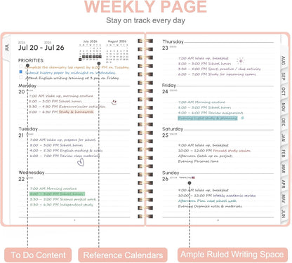 Planner 2026-2027, Weekly and Monthly Calendar Planner, JUL 2026 - JUN 2027 | Academic Year, Daily Agenda Book, A5(6.3'' x 8.5''), Sprial Bound, Inner Pocket, Office School Use