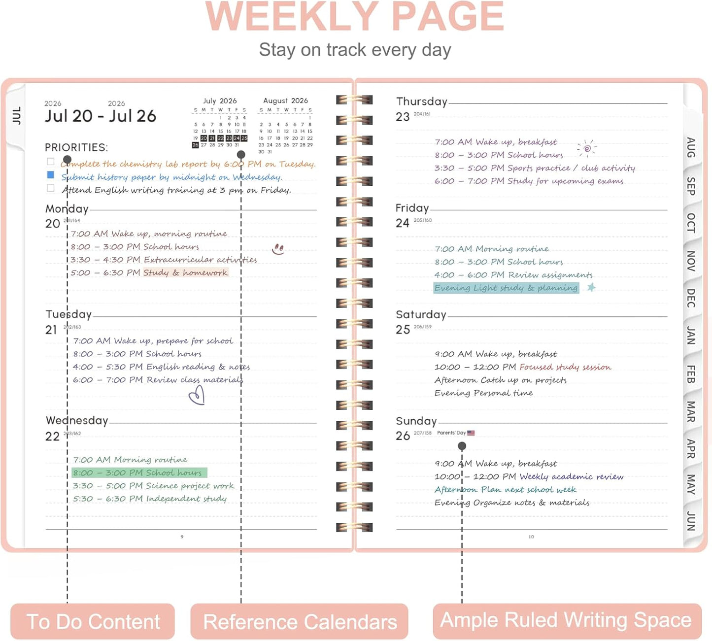 Planner 2026-2027, Weekly and Monthly Calendar Planner, JUL 2026 - JUN 2027 | A5(6.3'' x 8.5''), Hardcover, Agenda Book, Sprial Bound, Inner Pocket, Office and School Use