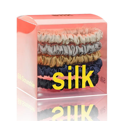 Silk Scrunchies for Hair 100% Mulberry Silk Hair Ties 3 Pack(Black, Navy Blue, Emerald)