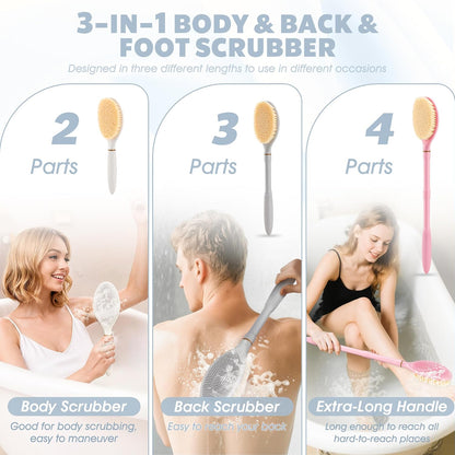 New Foot Brush with Adjustable Long Handle, 3-in-1 Foot Scrubber for Wet or Dry Brushing, 10.2’’- 27.5’’ Foot Scrub Brush for Senior, Pregnant, Disabled, or Injured, Gift-Box Packed(White)