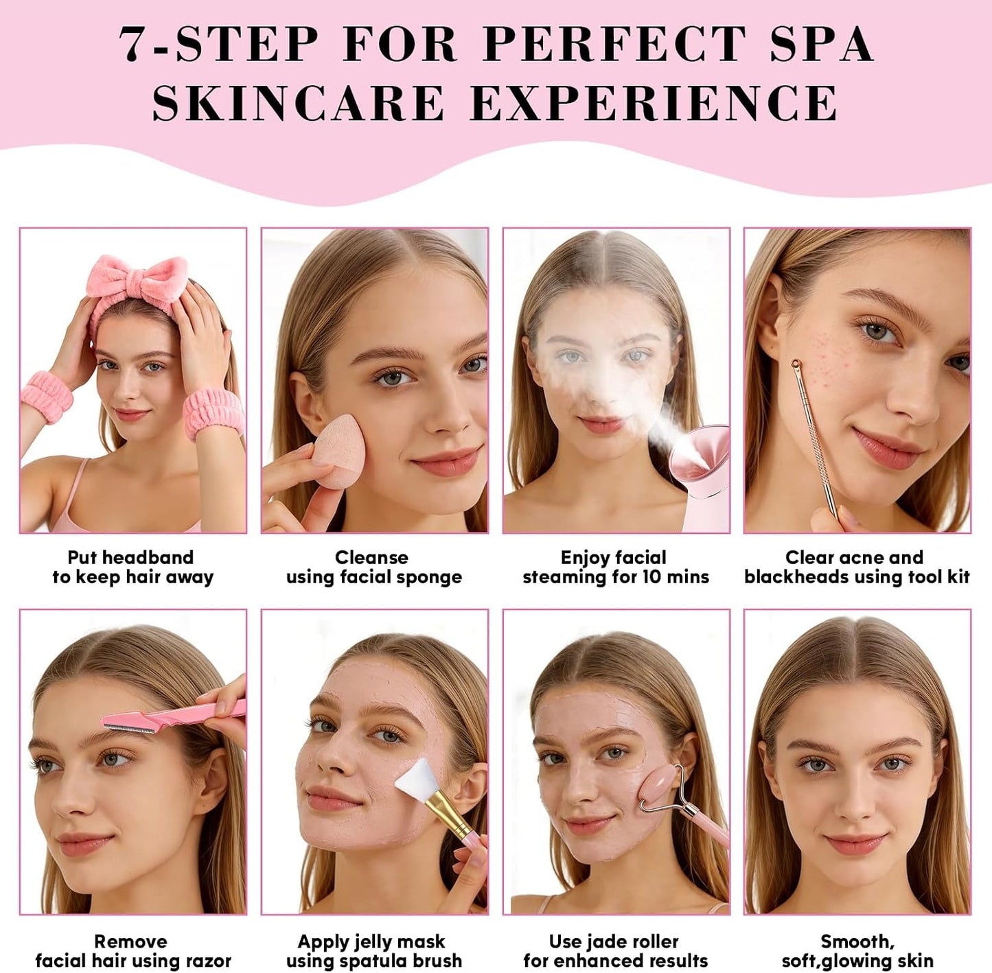 Pjordo Facial Steamer Spa Kit, 12 Skin Care Tools & 5 Jelly Mask Powder, Nano Ionic Steamer for Facial Deep Cleaning Unclog Pores Sinuses, Warm Mist Humidifier for Home SPA, Self Care Gifts for Women