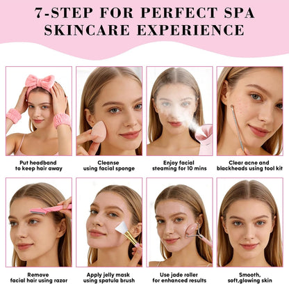 Pjordo Facial Steamer Spa Kit, 12 Skin Care Tools & 5 Jelly Mask Powder, Nano Ionic Steamer for Facial Deep Cleaning Unclog Pores Sinuses, Warm Mist Humidifier for Home SPA, Self Care Gifts for Women