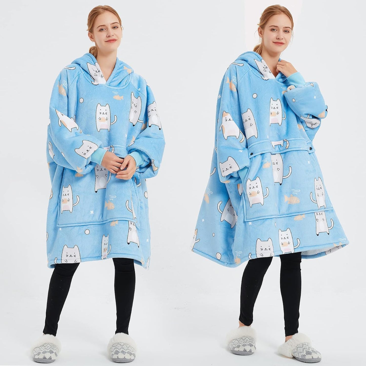 KFUBUO Wearable Blanket Hoodie for Adults Sherpa All Patterns Cat Oversized Sweatshirt Blanket with Pockets for Women
