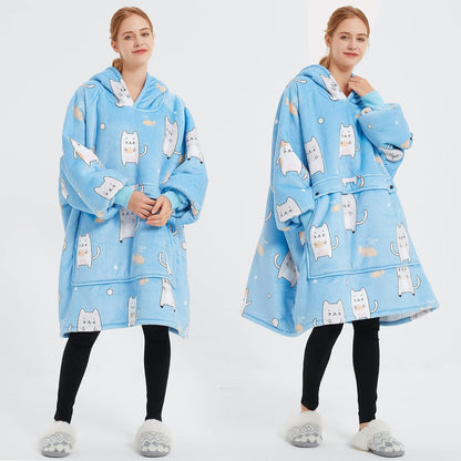 KFUBUO Wearable Blanket Hoodie for Adults Sherpa All Patterns Cat Oversized Sweatshirt Blanket with Pockets for Women