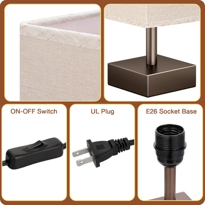 aooshine Small Table Lamp for Bedroom - Bedside Lamps for Nightstand, Minimalist Night Stand Light Lamp with Square Fabric Shade, Desk Reading Lamp for Kids Room Living Room Office Dorm