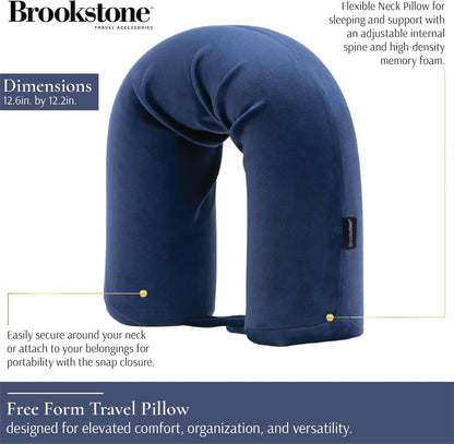 Brookstone Free Form Travel Pillow - Lightweight Flexible Memory Foam Travel Neck Pillow for Sleeping, Car, Airplane & Travel Support, Blue