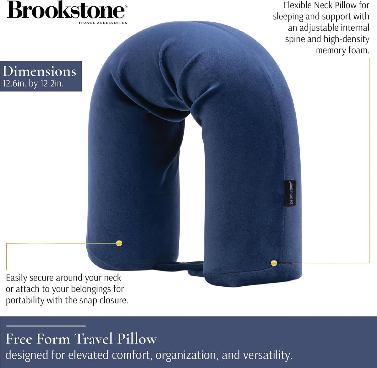 Brookstone Free Form Travel Pillow Lightweight Flexible Memory Foam Pillow