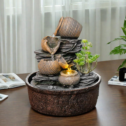 Indoor Waterfall Tabletop Fountain with LED Lights,Zen Water