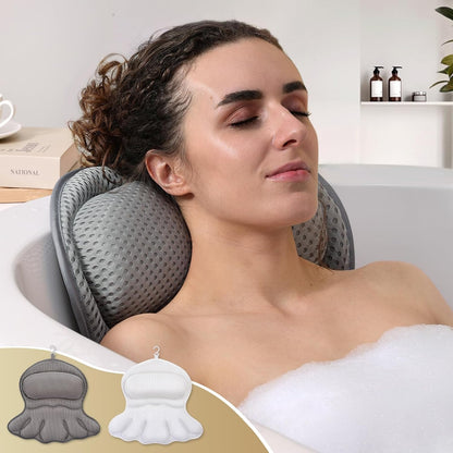Bath Pillow Luxury Bathtub Pillow, Extra Soft & Comfortable Bath Pillows for Tub Head Neck and Back Support, with 4D Air Mesh Cushions & Non-Slip Suction Cups - Bath Accessories Spa Gifts for Women
