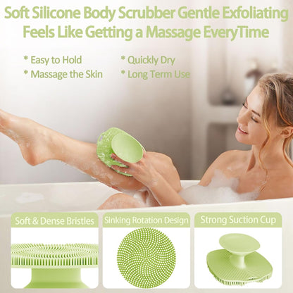 Soft Silicone Body Scrubber, Gentle Like a Hand Exfoliating Your Skin and Build Up Lather Easily, Back Large Suction Cup Easy to Store, Long-Lasting & Deep Clean (Pink)