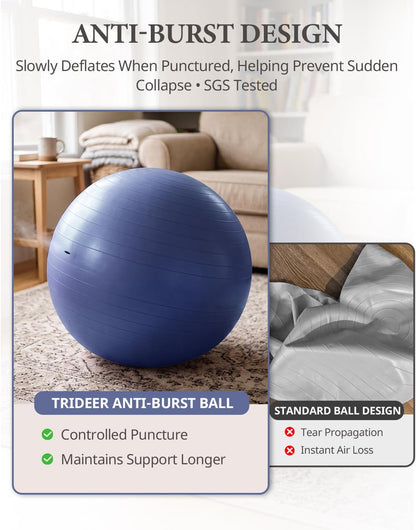 Trideer Exercise Ball, Stability Yoga Ball for Physical Therapy, Active Sitting, Pregnancy & Birth Labor Prep, Core Strength, Balance Training, Posture Improvement and Daily Stretching, 55/65/75cm