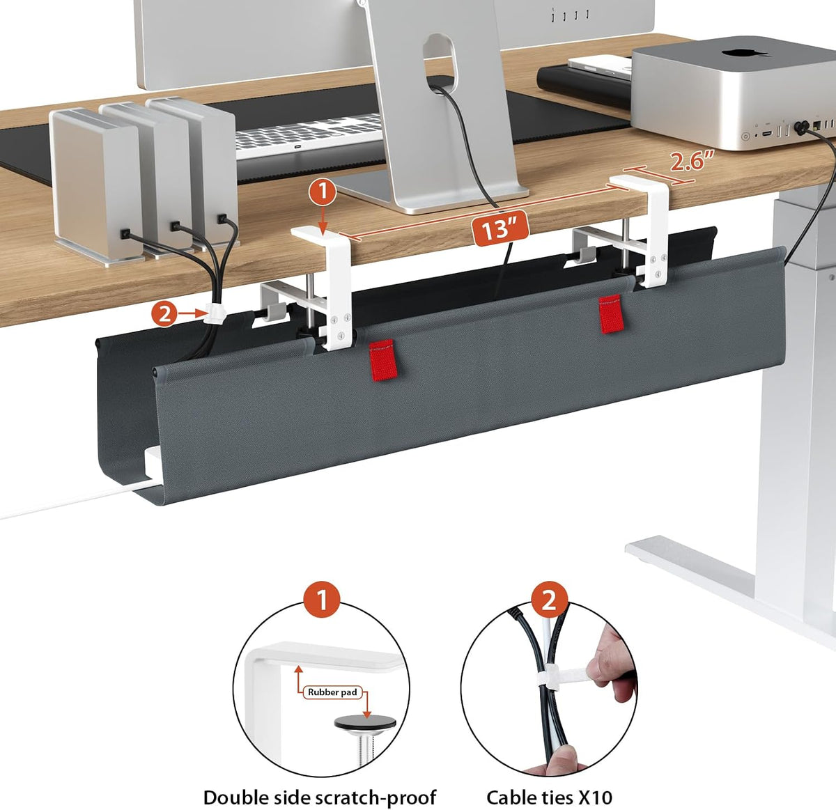 Univivi No Drill Under Desk Cable Management Tray, 36 inch Cable Management