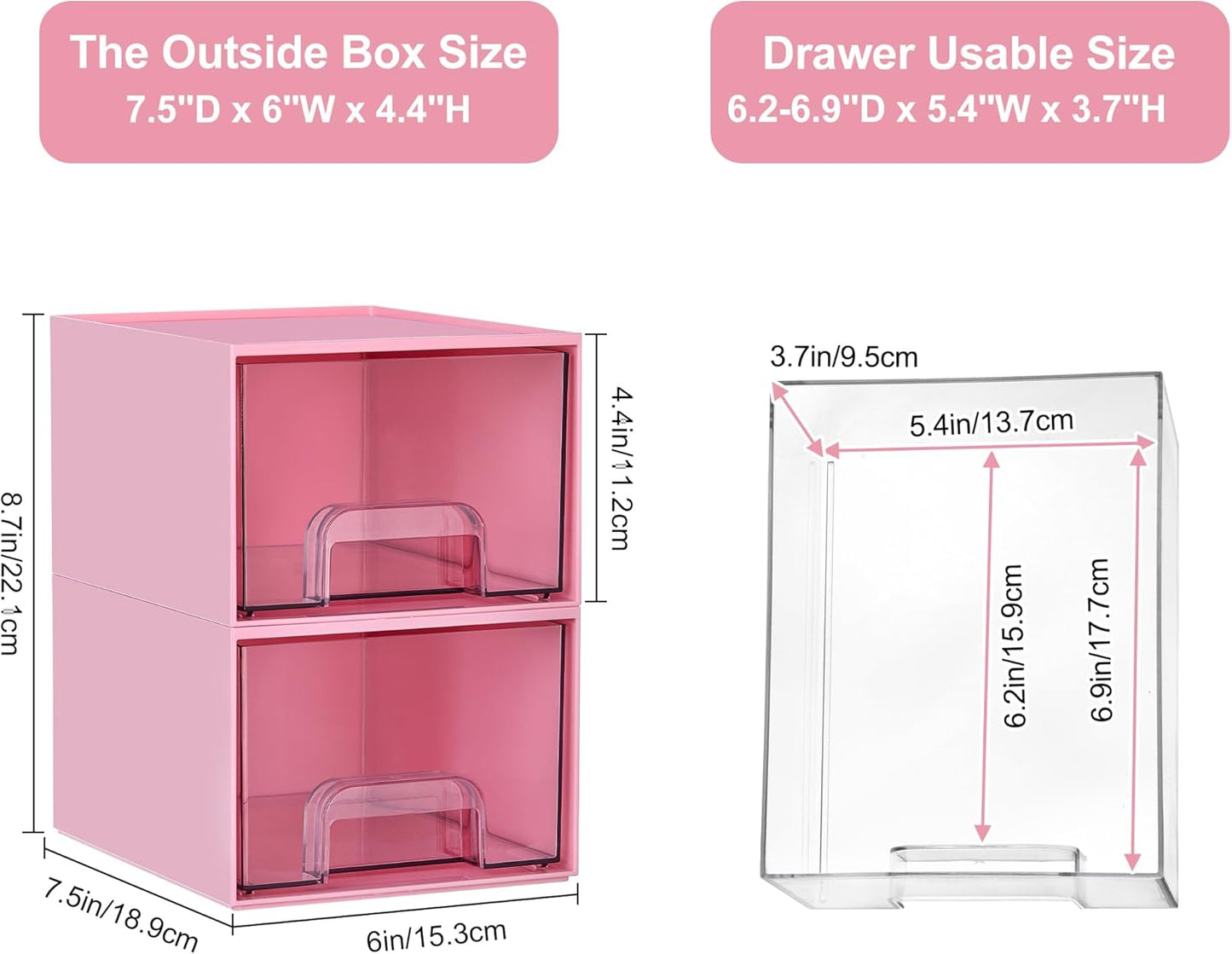 Vtopmart 4 Pack Small Clear Stackable Storage Drawers,Acrylic Bathroom Makeup Organizer,Plastic Storage Bins for Vanity, Undersink, Kitchen Cabinets, Pantry, Home Organization