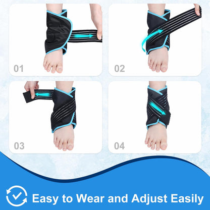 Atsuwell Ankle Ice Pack Wrap 2 Packs, Ankle Ice Wraps Flexible Gel Cold Pack for Foot Heel, Cold Compress Therapy for Soothing Discomfort, Black