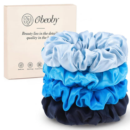 4 Pack 100% Mulberry Silk Scrunchies for Hair Sleep, No Damag Frizz Control Stylish Silk Hair Scrunchies Small Gifts for Women