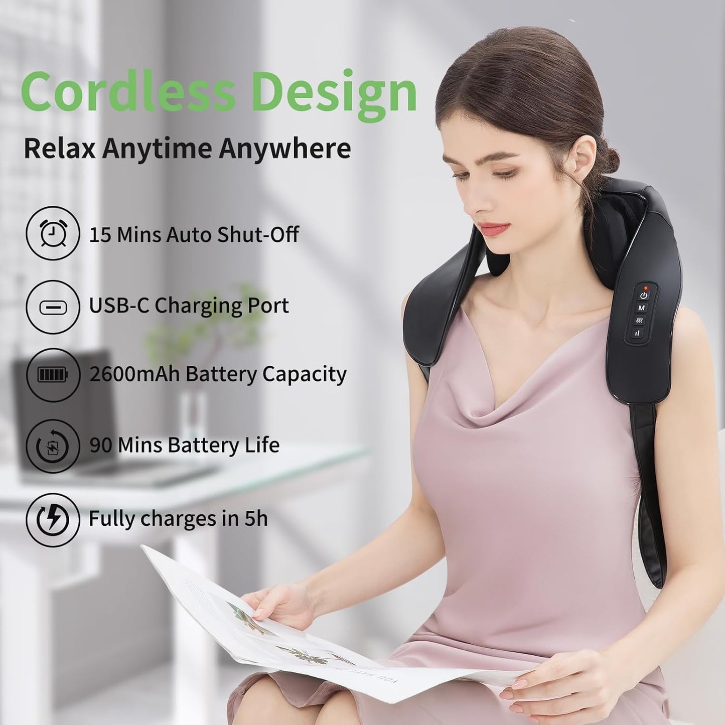 MASGRE Shiatsu Neck and Shoulder Massager with Heat for Pain Relief
