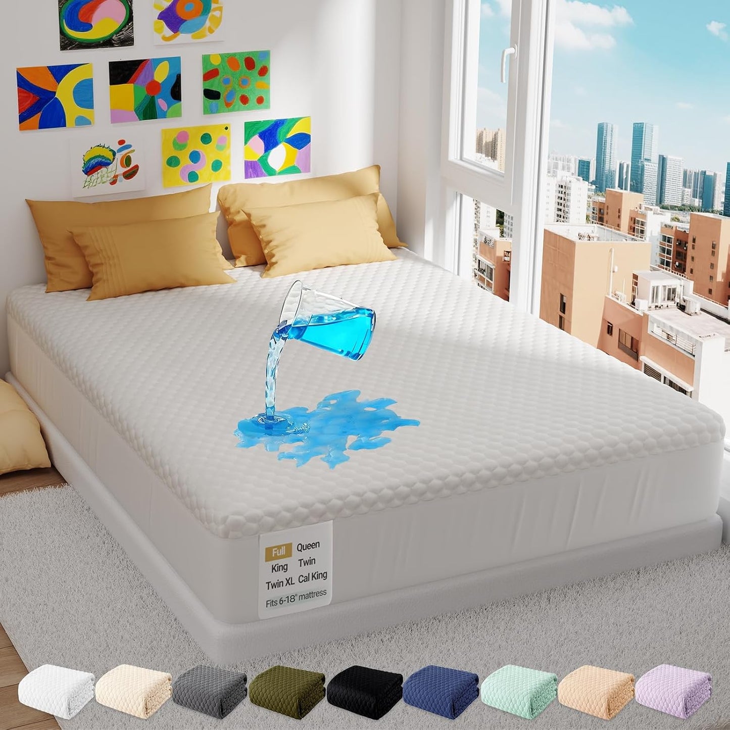 OhGeni 100% Waterproof Mattress Protector,Queen Size Premium Bamboo Mattress Pad,Pet Hair & Bedwetting Resistant,Cooling Breathable Fitted Sheets,Washable Bed Cover,Non-Slip Deep Pocket for Bedroom