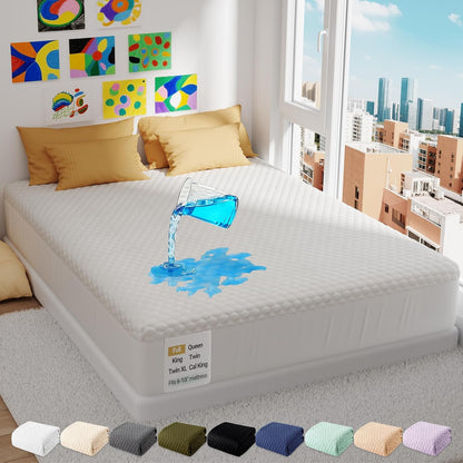 OhGeni 100% Waterproof Mattress Protector,Queen Size Premium Bamboo Mattress Pad,Pet Hair & Bedwetting Resistant,Cooling Breathable Fitted Sheets,Washable Bed Cover,Non-Slip Deep Pocket for Bedroom