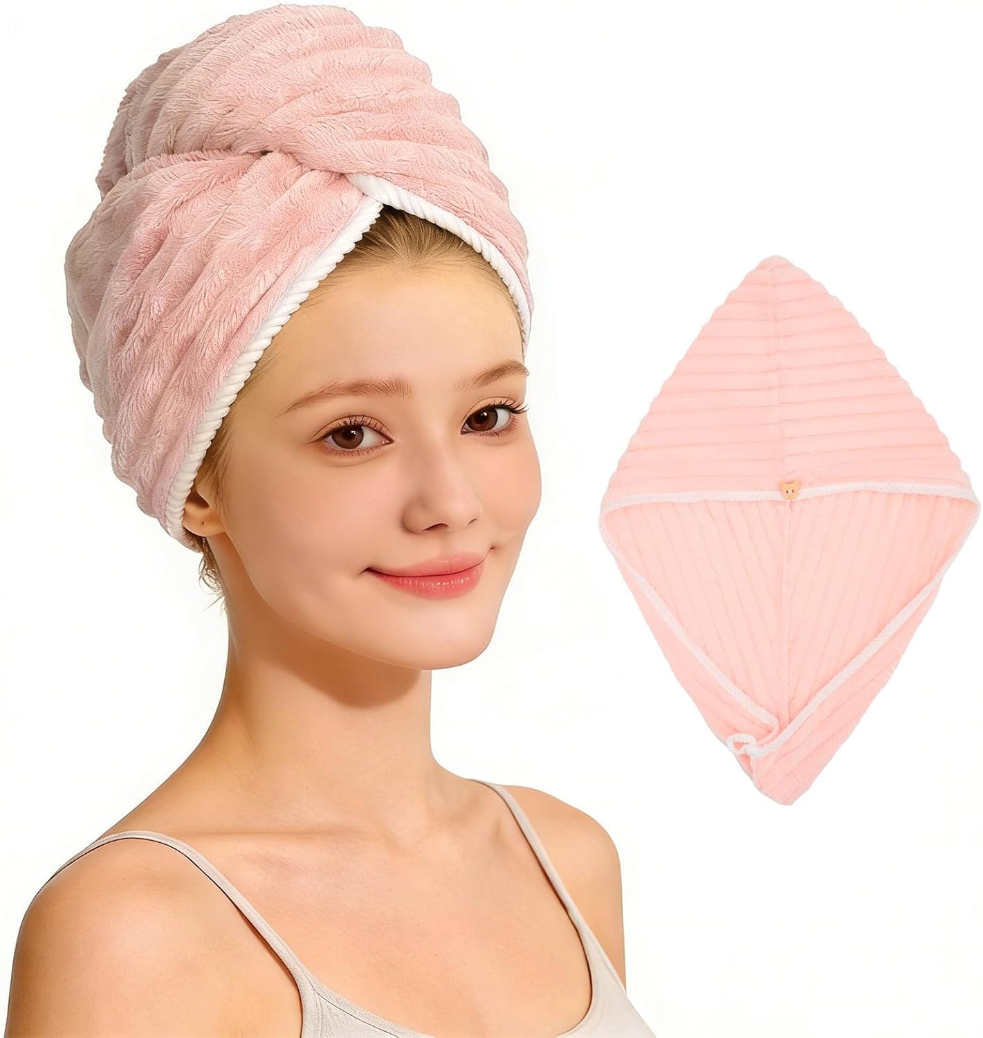 Microfiber Hair Towel Wrap for Women, Soft Lightweight Quick Dry Turban, Drying Hair Towels for Women, Hair Drying Towel for Curly & Long Hair - Yellowish-white (Note: This model is ultra-slim.)