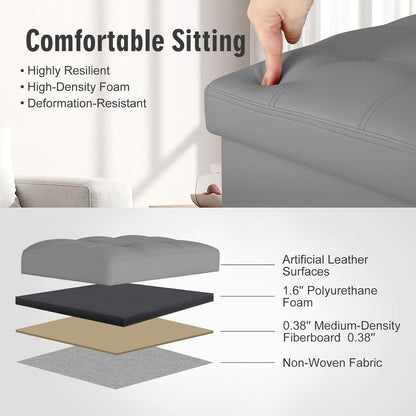 BelugaHelper Storage Ottoman Foot Rest Stool, Foldable Leather Footstool Storage Bench with Thicker Foam Padded Seat. Foot Rest Under Desk for Living Room Bedroom 350 lbs, 17x13x13 in, Brown