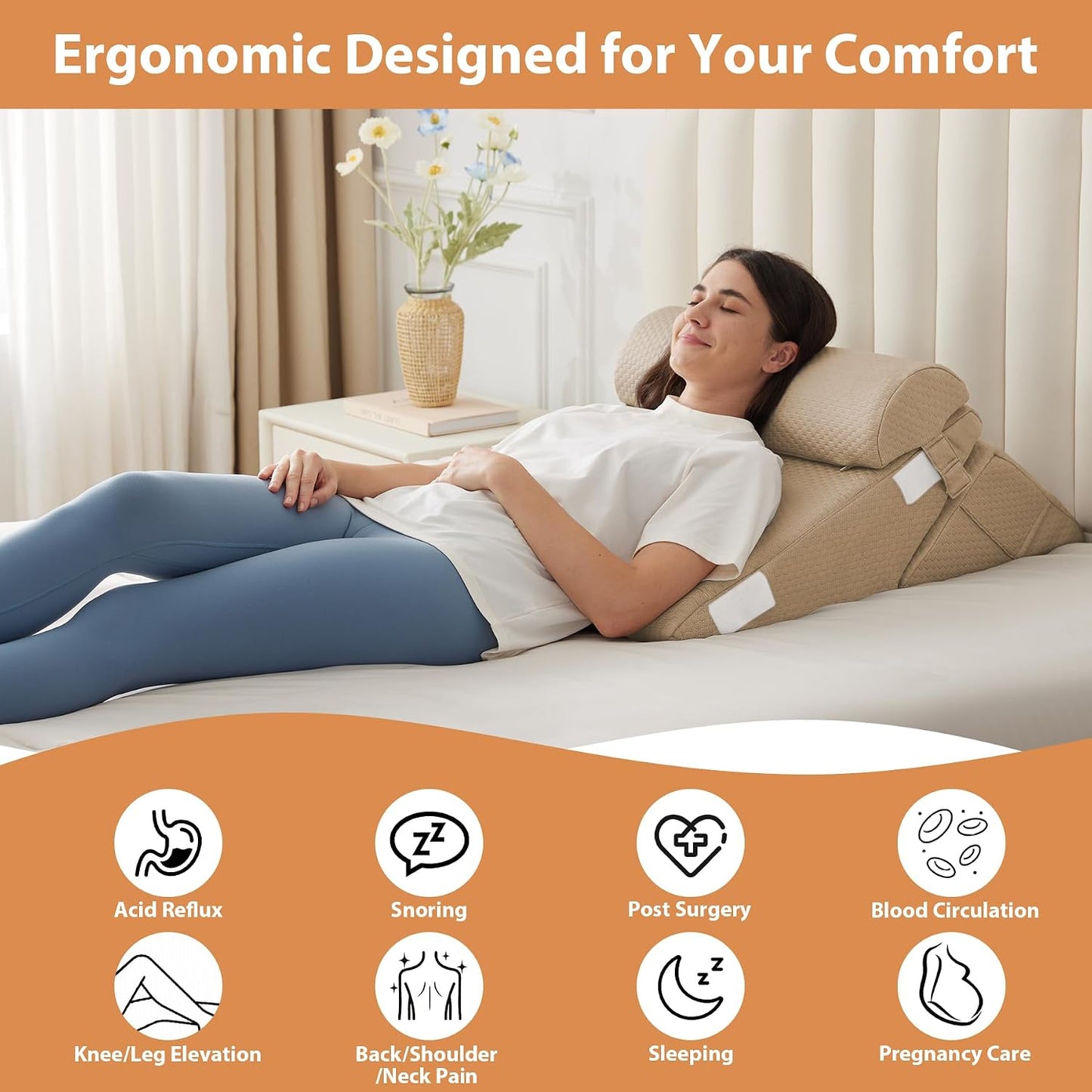 BIEEZZK Wedge Pillow Set for After Surgery, Wedge Pillow for Acid Reflux, Bed Wedge Pillow with Adjustable 9&12inch for Headboard,Sleeping, Orthopedic Memory Foam for Neck&Back Support, White/Grey