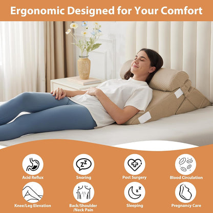 BIEEZZK Wedge Pillow Set for After Surgery, Wedge Pillow for Acid Reflux, Bed Wedge Pillow with Adjustable 9&12inch for Headboard,Sleeping, Orthopedic Memory Foam for Neck&Back Support, White/Grey