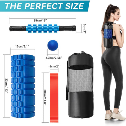 Krightlink 5 in 1 Foam Roller Set for Deep Tissue Muscle Massage, Trigger Point Fitness Exercise Foam Roller, Massage Roller, Massage Ball, Stretching Strap, for Whole Body (Orange Black)
