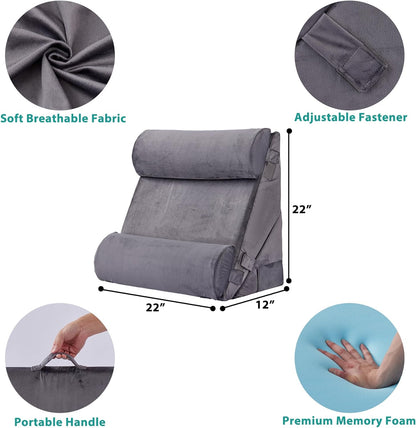 Bedluxe Wedge Pillow Headboard, 3PCS Orthopedic Bed Wedge Pillows Set for After Surgery, Adjustable Pillow Wedge for Acid Reflux&Back Pain Relief, Sleeping, Back Pillow for Bed Sitting Up, White/Grey
