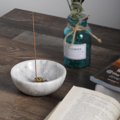Koville Italian Travertine Incense Holder, 6" Incense Holders for Sticks, Sturdy Incense Burner Ash Catcher, Ideal for Meditation, Relaxing, Easy to Clean